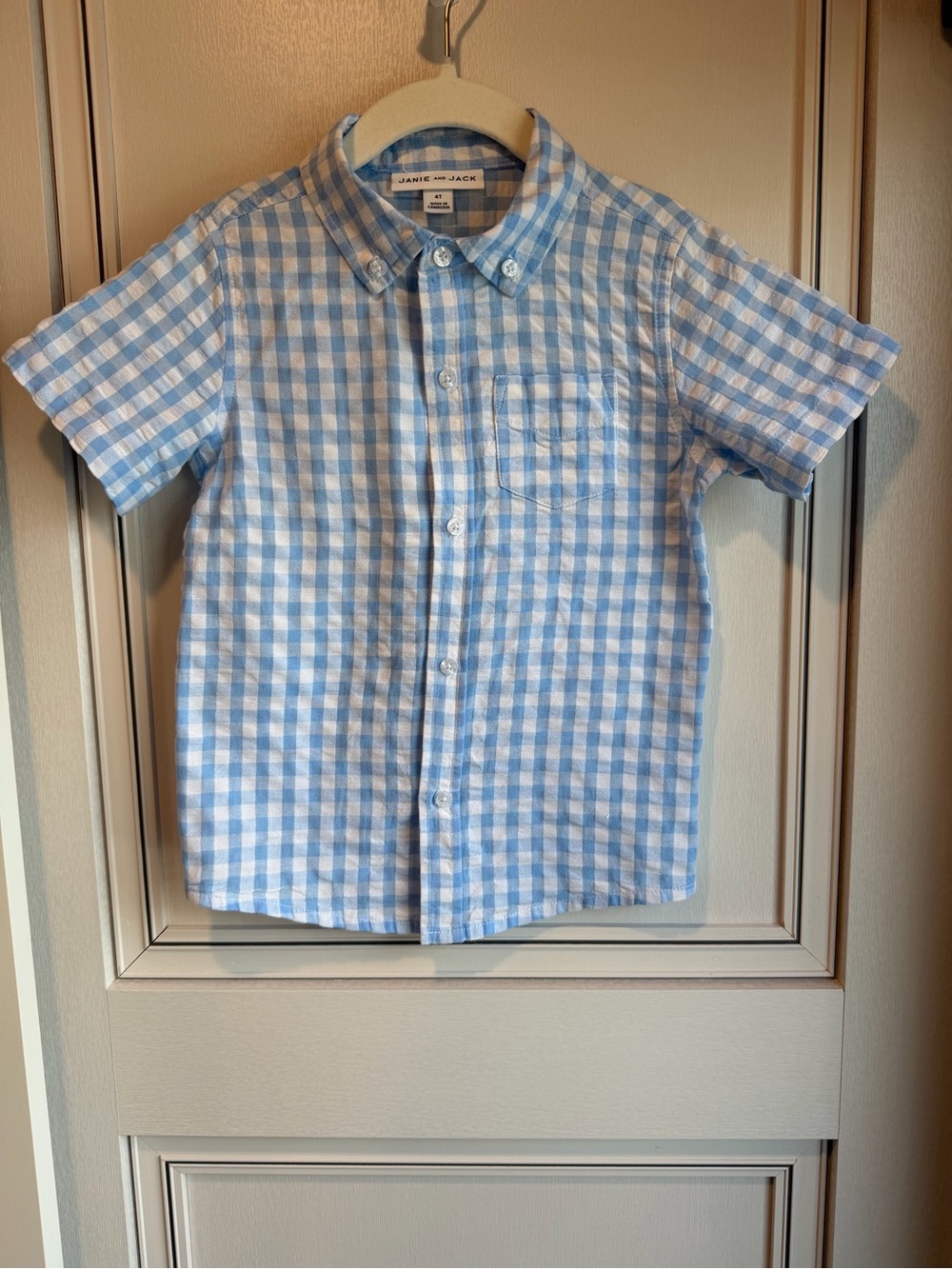 Janie and Jack Light Blue Gingham Short-Sleeve Button-Down Shirt
